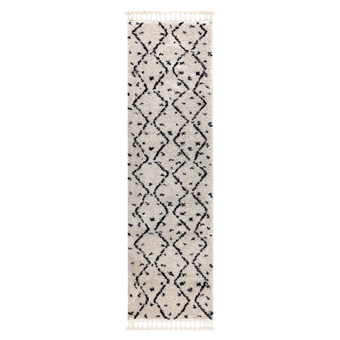 Gulvløber Hakano Welben Zigzak 60×250 cm - creme/sort, skandinavisk