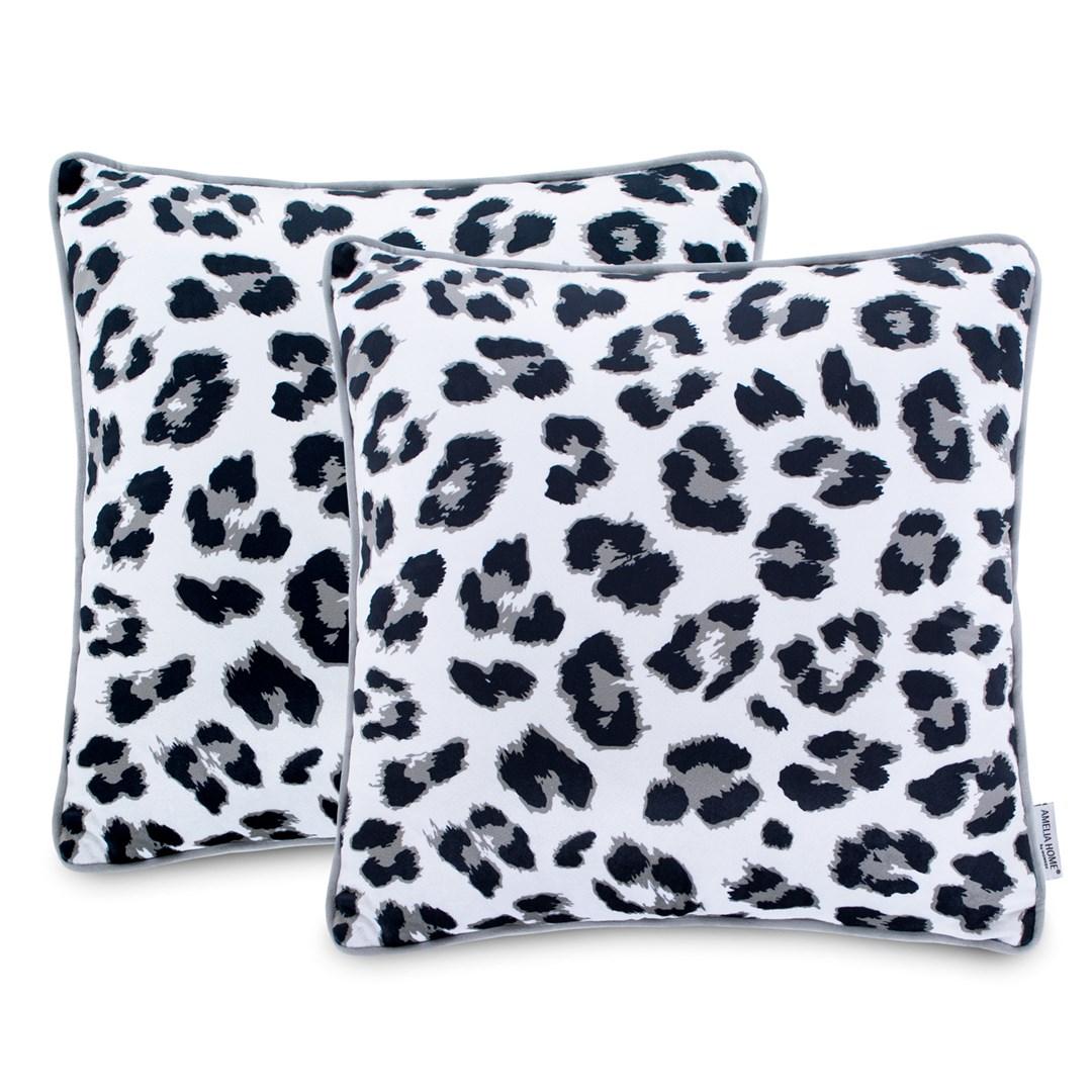 Pudebetræk 45x45 leopardprint - hvid/sort - fløjl - AmeliaHome (2 stk.)