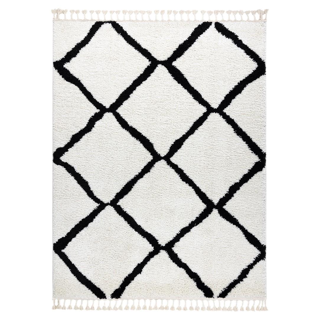Gulvtæppe løber Hakano Welben Cross 80×250 – hvid/sort boho