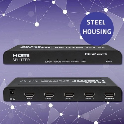 HDMI splitter 1x4 4K – Qoltec 51798, aktiv, 3,4 Gb/s