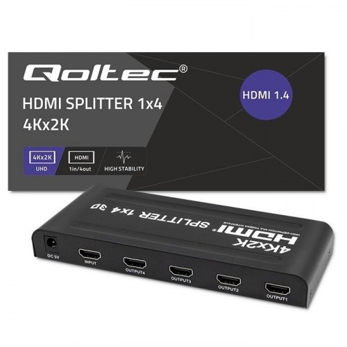 HDMI splitter 1x4 4K – Qoltec 51798, aktiv, 3,4 Gb/s