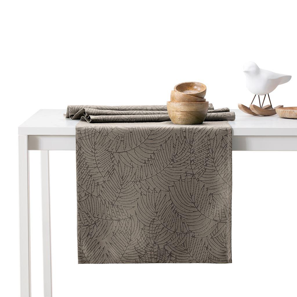Dug AmeliaHome Gaia - cappuccino, præget plante, 115×250 + løber 35×250