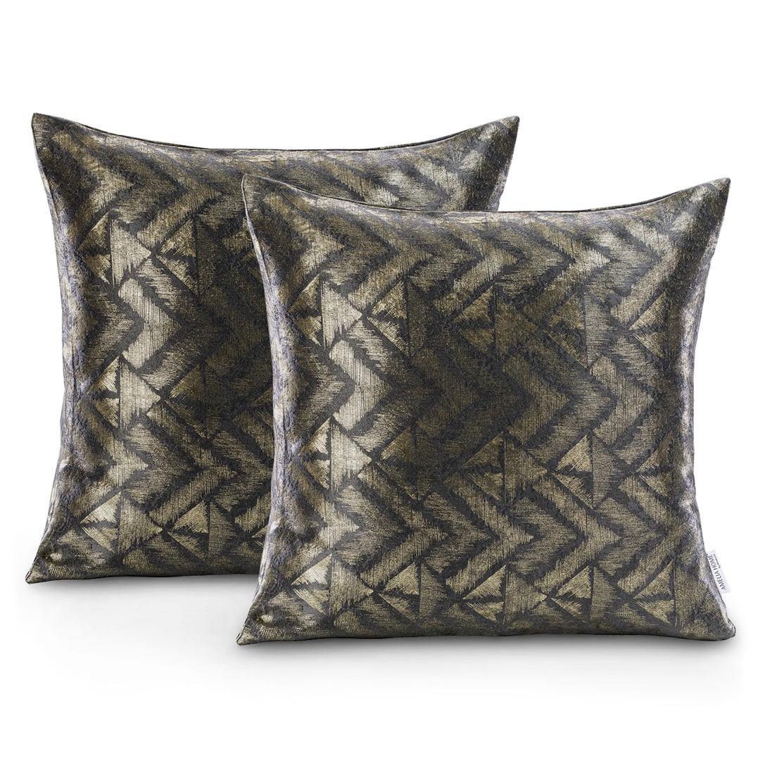 Pudebetræk 45x45 - Navia grafit/guld, trykt blackout suede shine, sæt á 2