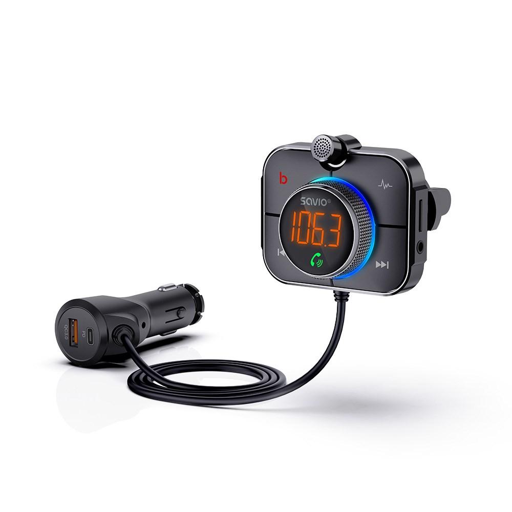 Savio TR-14 Transmiter FM z Bluetooth i ladowarka PD, Analog & digital, FM, 87,6 - 107,9 MHz, Bluetooth/USB, Micro-USB A, USB Type-C, MicroSD (TransFlash)