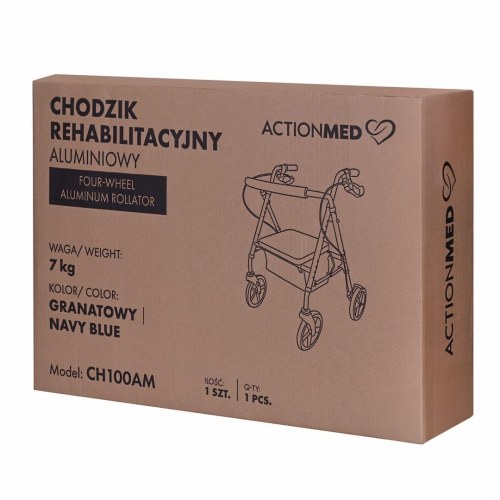 Rollator med 4 hjul ActionMed - let aluminium, højdejusterbar