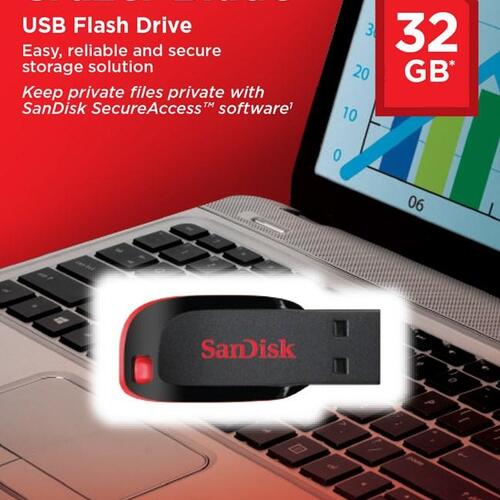 USB stik SanDisk Cruzer Blade 32 GB USB 2.0 (sort/rød)