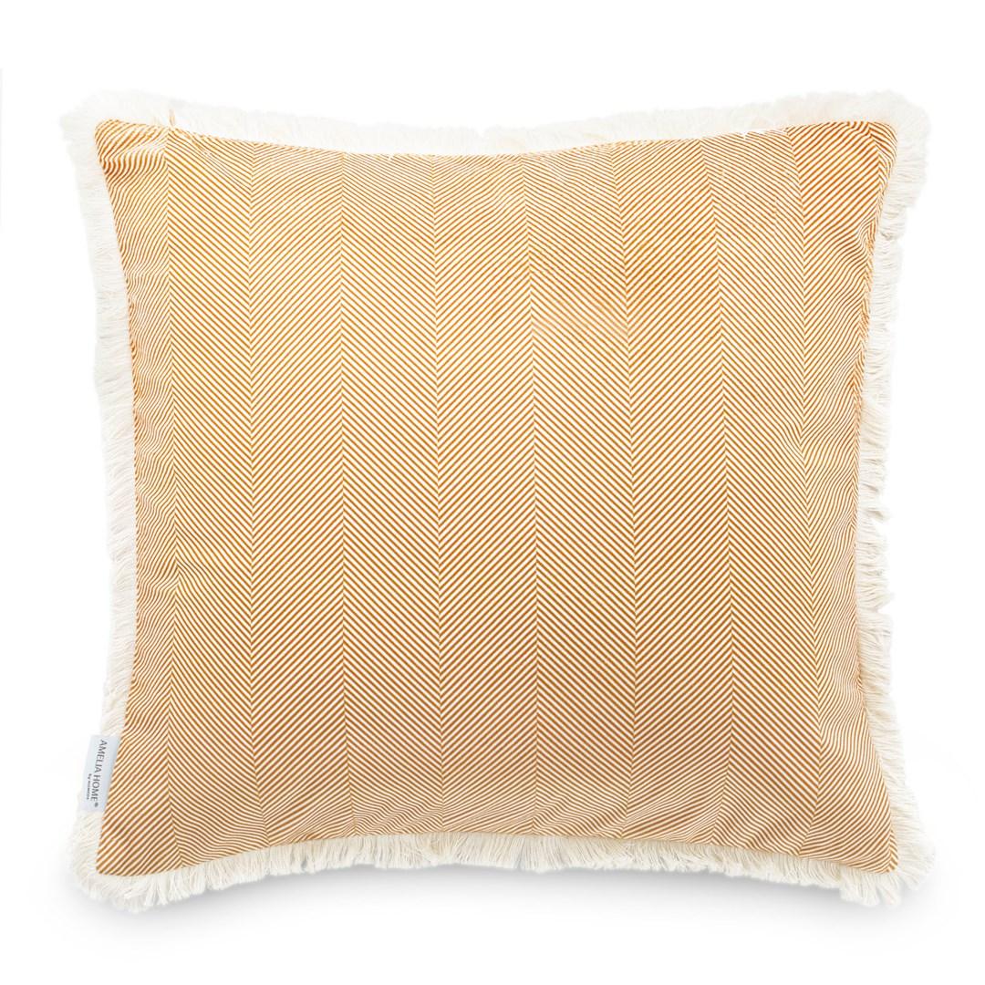 Pyntepude med frynser 45×45 cm – AmeliaHome Clear, brunrød trykt fløjl