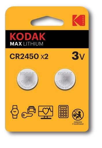 Knappcelle batteri CR2450 3V – Kodak Lithium (2 stk.) billede