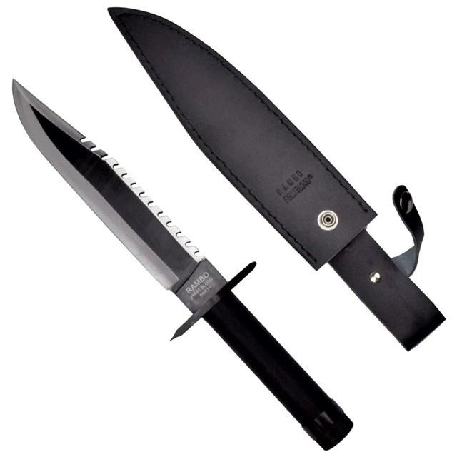 Overlevelseskniv – Cinema Classic Rambo I, læderskede, 360 mm, sort