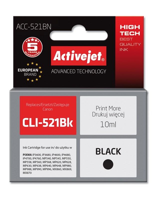 Blækpatron til Canon – Activejet ACC-521BN, sort, 10 ml (erstatning for Canon CLI-521Bk, høj kapacitet) billede