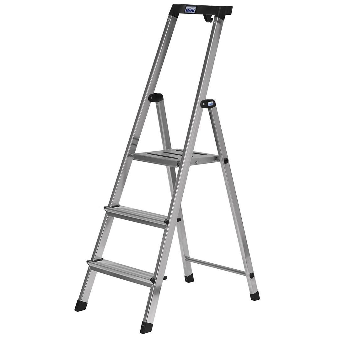 Stige med platform - Krause Safety, 3 trin, sølv