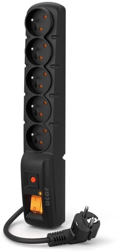 Stikdåse med afbryder Acar F5 Pro – 5 udtag, 3 m, sort