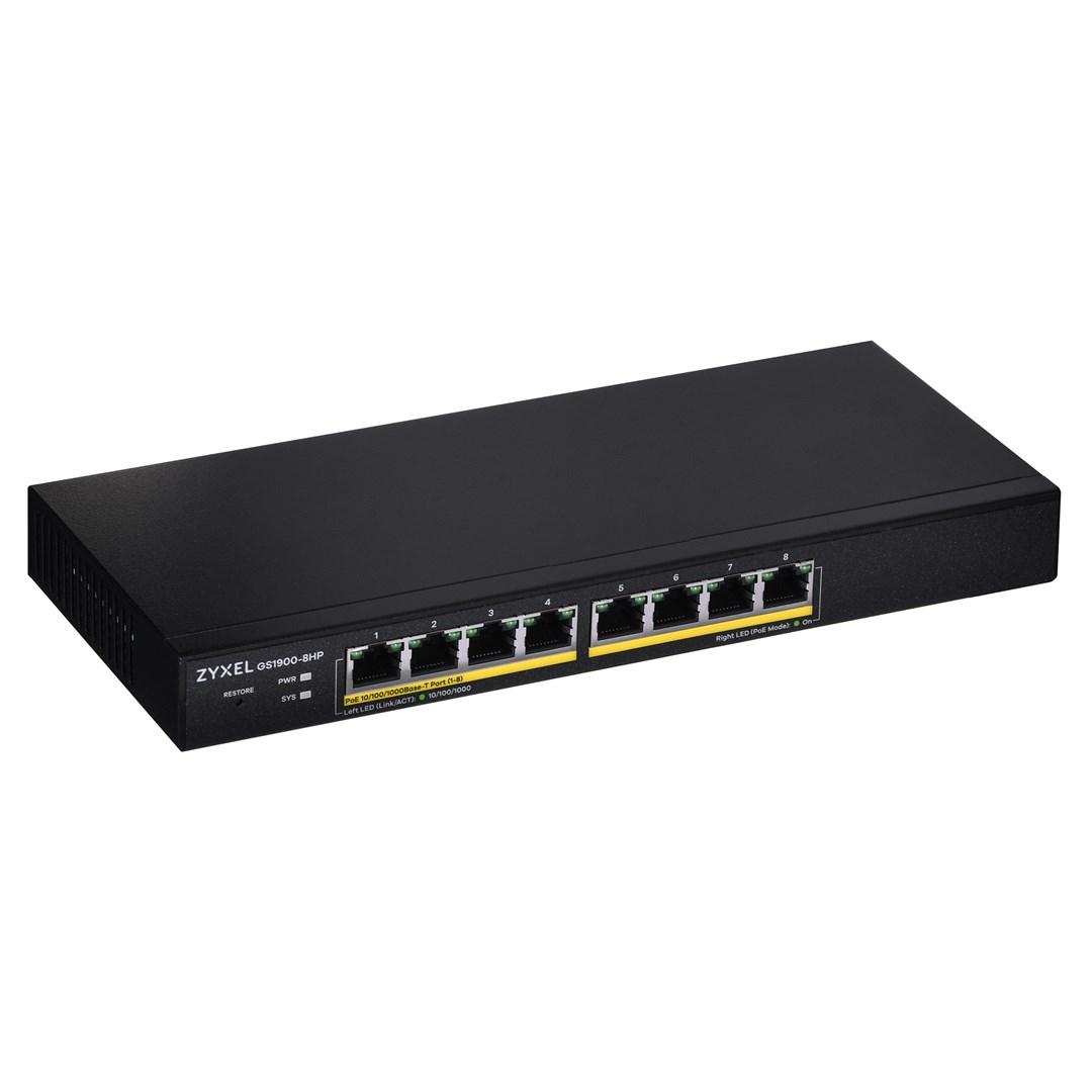 Netværksswitch Zyxel GS1900-8HP v3 – PoE, Managed L2, Gigabit, sort