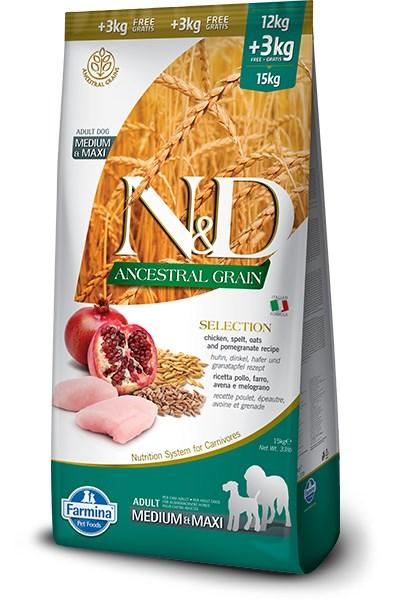 Farmina N&D Ancestral Grain Selection – sucha karma dla psa – 12kg + 3kg