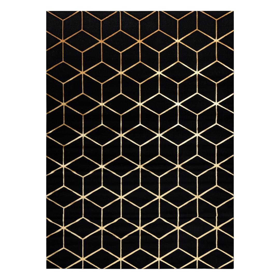 Gulvtæppe Hakano Mosse Hexagon 2 - sort/sennepsgul 80×150