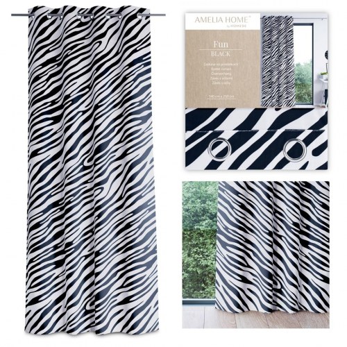 Mørklægningsgardin AmeliaHome Fun - sort/hvid zebra, fløjl, øskner, 140×250 cm