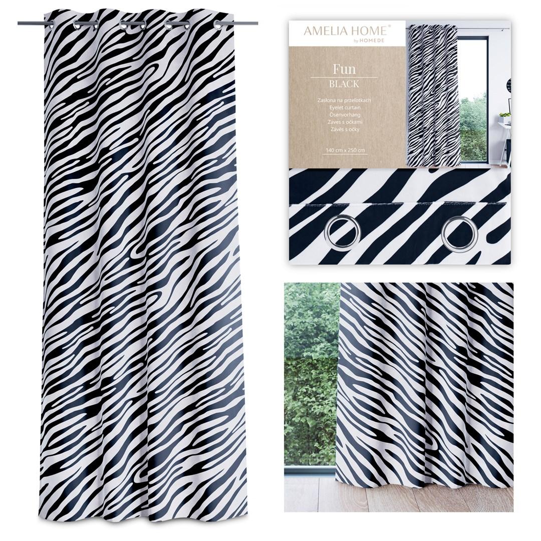 Mørklægningsgardin AmeliaHome Fun - sort/hvid zebra, fløjl, øskner, 140×250 cm