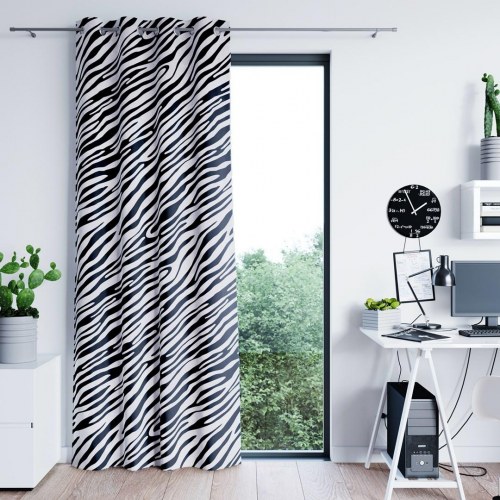 Mørklægningsgardin AmeliaHome Fun - sort/hvid zebra, fløjl, øskner, 140×250 cm
