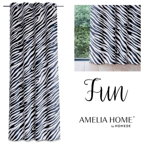 Mørklægningsgardin AmeliaHome Fun - sort/hvid zebra, fløjl, øskner, 140×250 cm