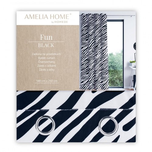 Mørklægningsgardin AmeliaHome Fun - sort/hvid zebra, fløjl, øskner, 140×250 cm