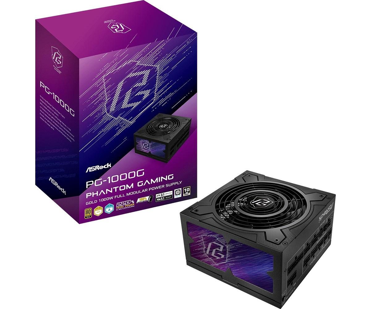 Strømforsyning ATX 750 W – Asrock Phantom Gaming PG-1000G, fuld modulær, 80 Plus Gold, sort billede