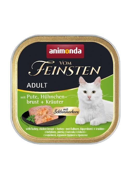 Vådfoder til kat – animonda Vom Feinsten Adult med kalkun, kyllingebryst og urter 100 g