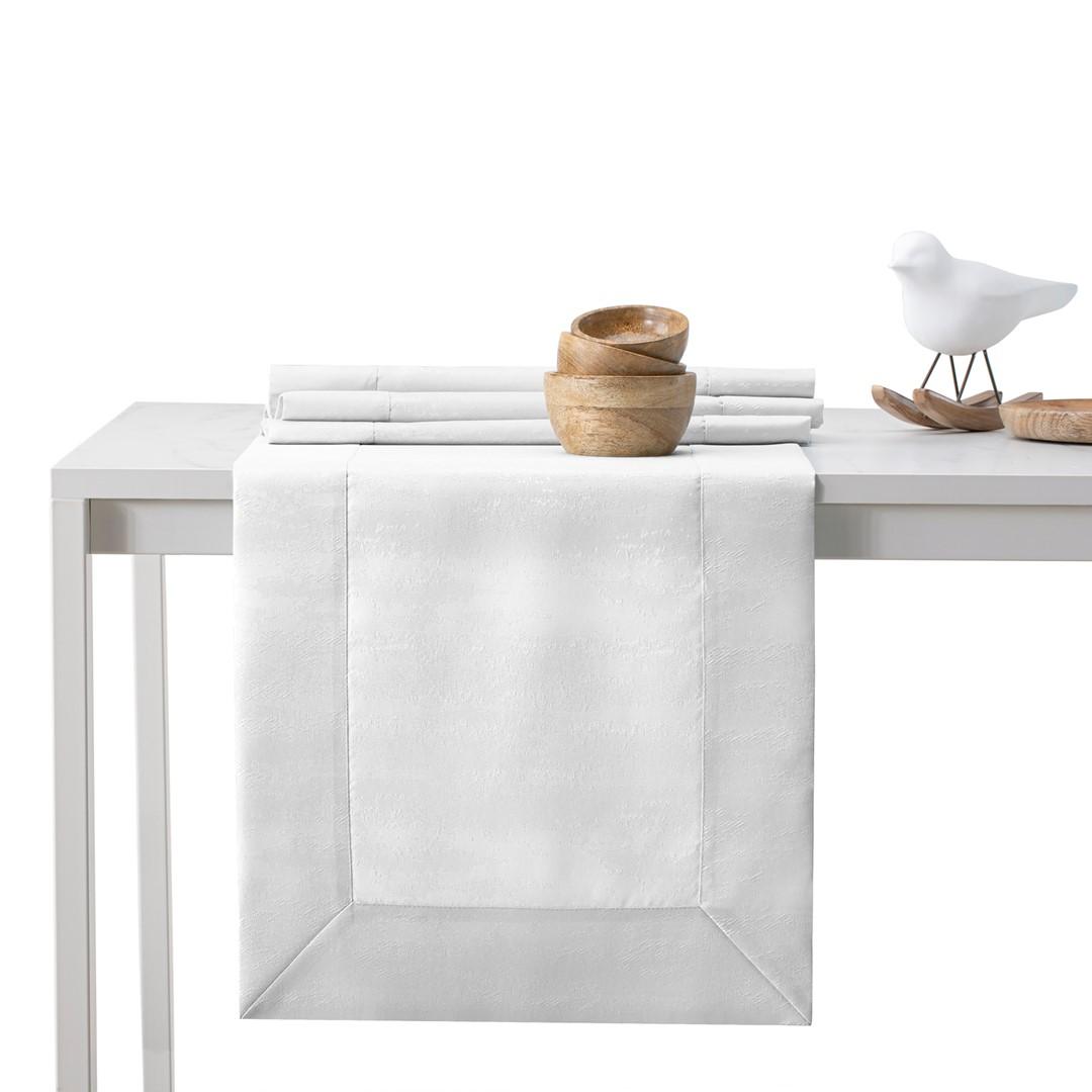 Bordløber hvid 40×300 cm - AmeliaHome Vesta, præget, blank
