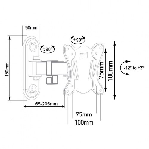 Vægbeslag til skærm Maclean MC-416 13"-32", tilt/rotation, VESA 100x100, 30 kg, sort