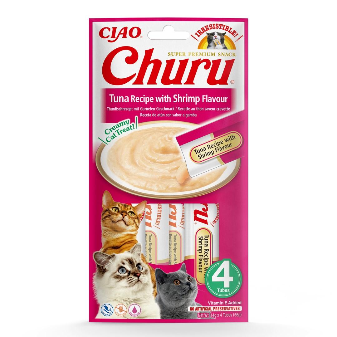 Kattegodbidder INABA Churu – tun med smagsnoter af rejer, 4×14 g