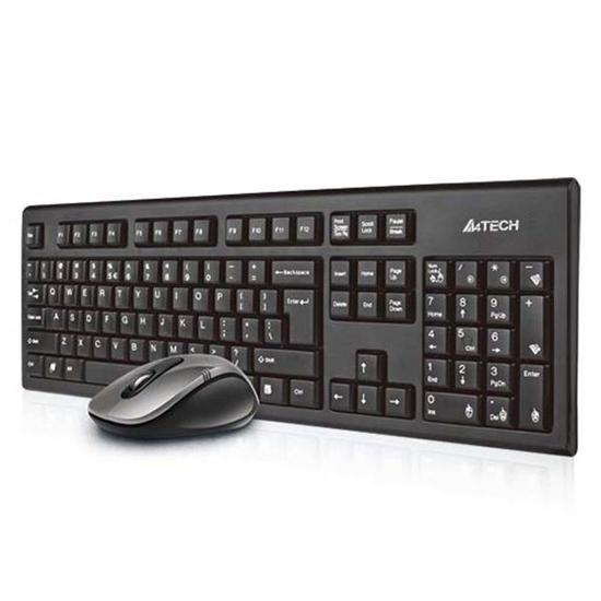 Trådløst tastatur og mus - A4Tech 7100N, fuld størrelse, sort billede