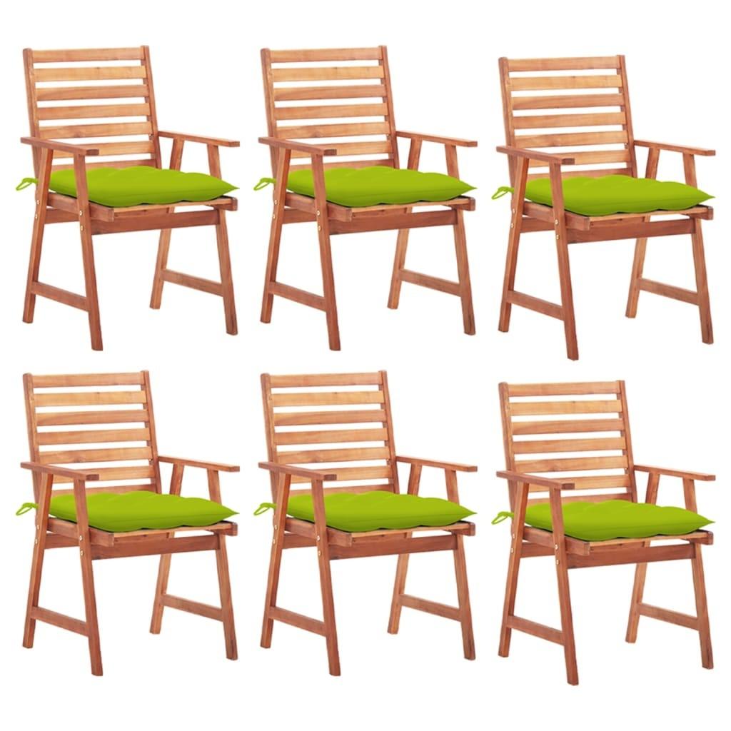 Spisebordsstole til haven 6 stk. med hynder massivt akacietræ