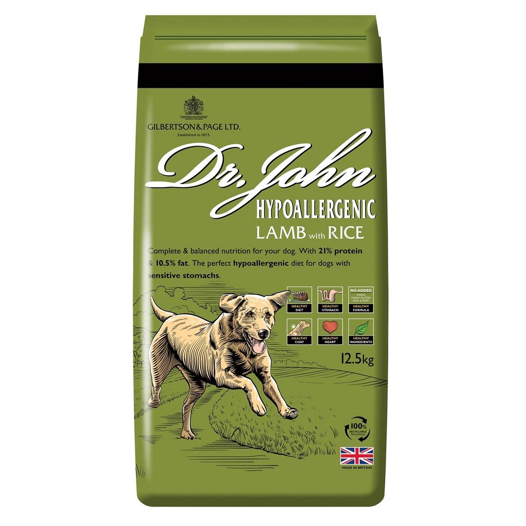 Hundefoder tørfoder – Dr. John Hypoallergenic Lam med ris 12,5 kg