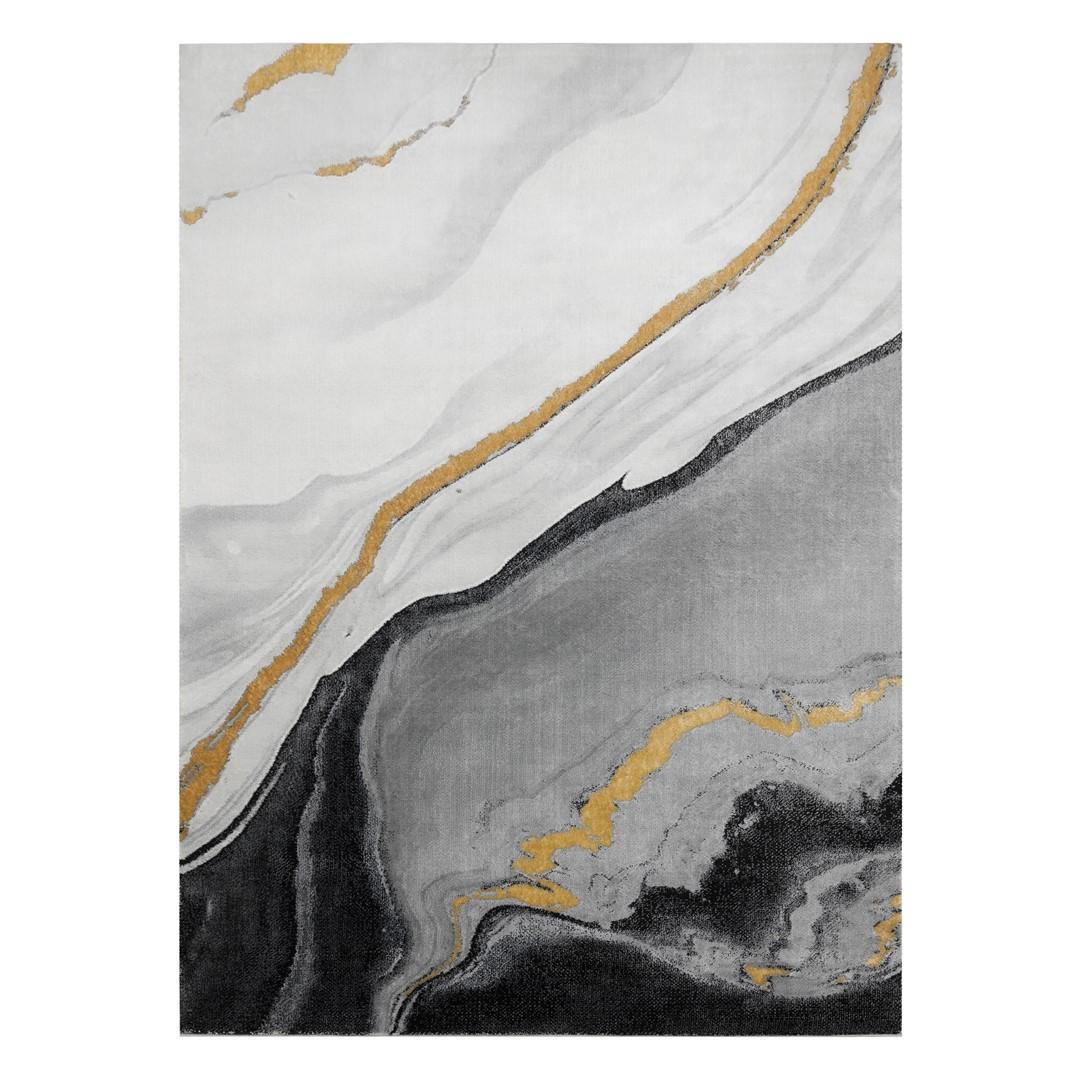 GulvtÃ¦ppe - Hakano Estema Marble, sort/sennepsgul, 160Ã220 cm