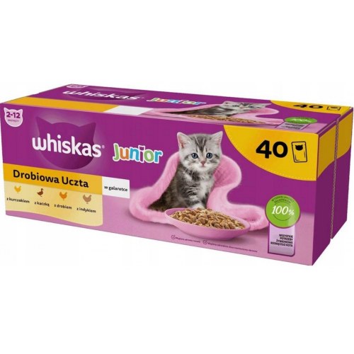 Vådfoder til kat – Whiskas Junior Fjerkræ i gelé, 40 × 85 g