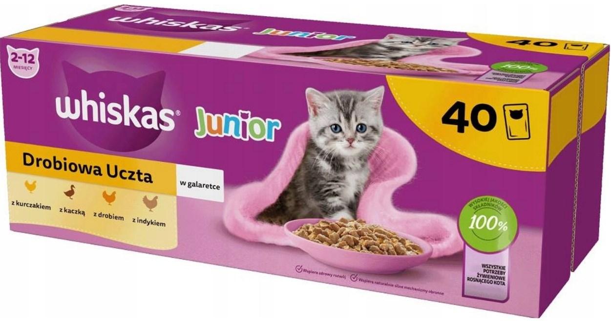 Vådfoder til kat – Whiskas Junior Fjerkræ i gelé, 40 × 85 g