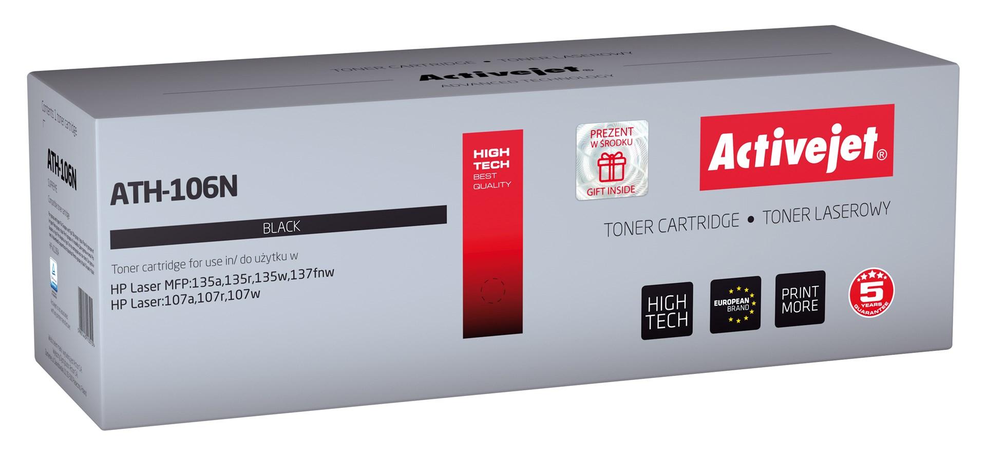Toner til laserprinter – Activejet ATH-106N, sort, erstatning for HP 106A W1106A, XL-udbytte, 1.000 sider