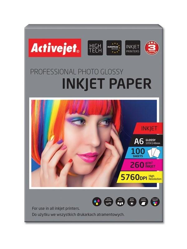 Fotopapir glans A6 - Activejet, 260 g/m², 100 ark (10×15 cm) billede
