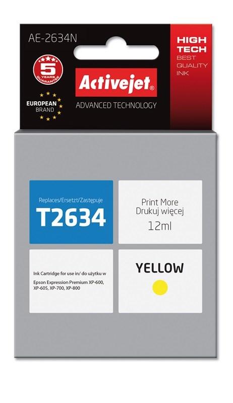 Blækpatron til printer – Activejet AE-2634N, gul, 12 ml (erstatning for Epson 26 T2634, XL) billede