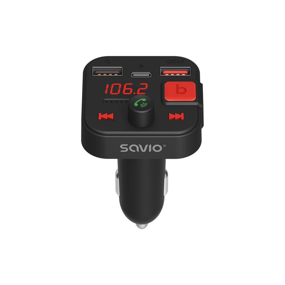 FM-sender til bil Savio - Bluetooth 5.3, QC 3.0, LED-display, Bass Boost, TR-15, sort billede