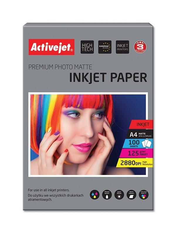 Fotopapir A4 mat - Activejet, 125 g/m², 100 ark, til inkjet