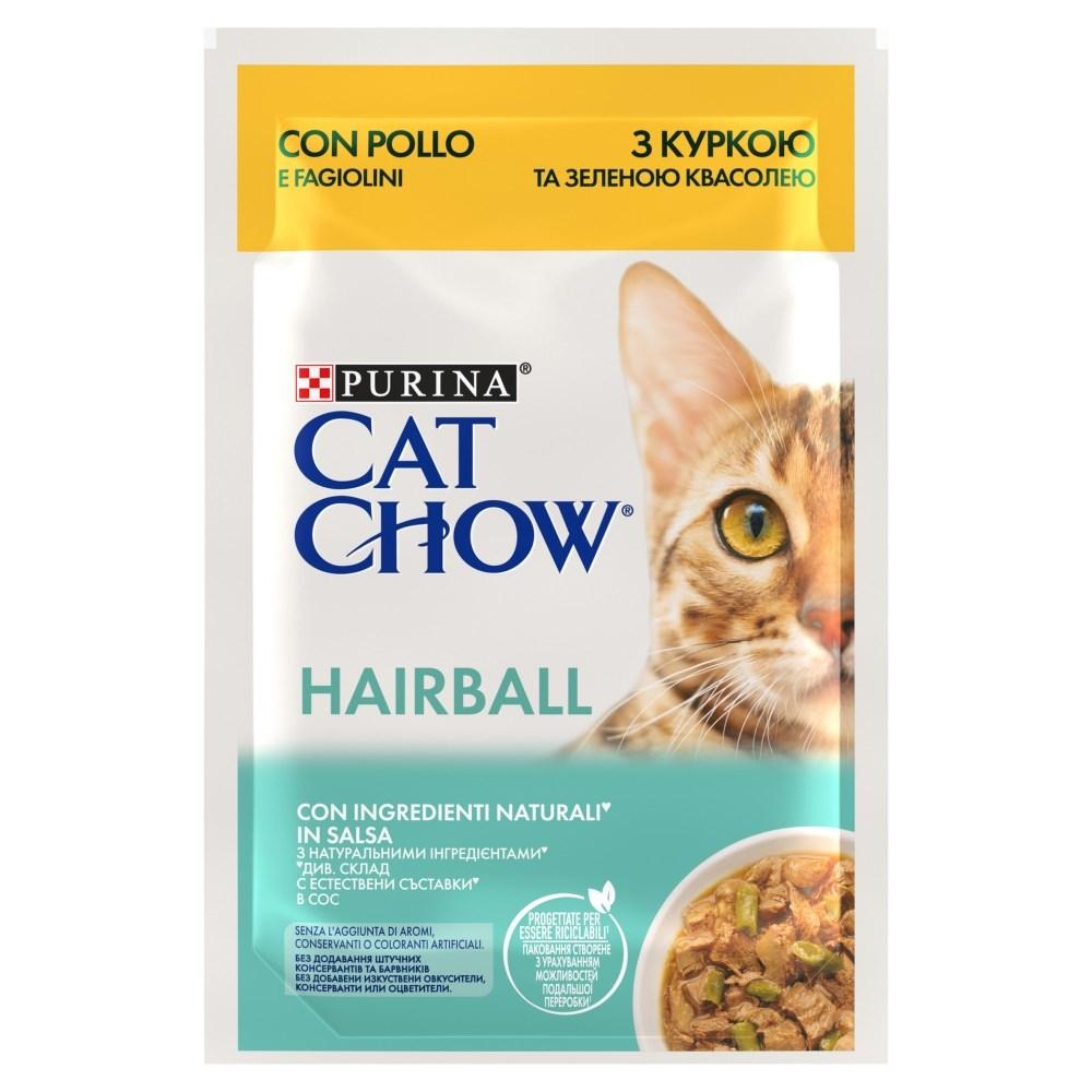 Vådfoder til kat – Purina Cat Chow Hairball Chicken med grønne bønner i sauce 85 g