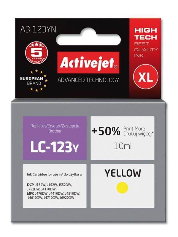 Blækpatron til Brother LC123Y/LC121Y – Activejet Supreme XL, gul, 10 ml billede