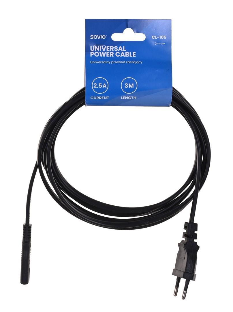 Strømkabel 2-polet 3 m - Savio CL-105, sort billede