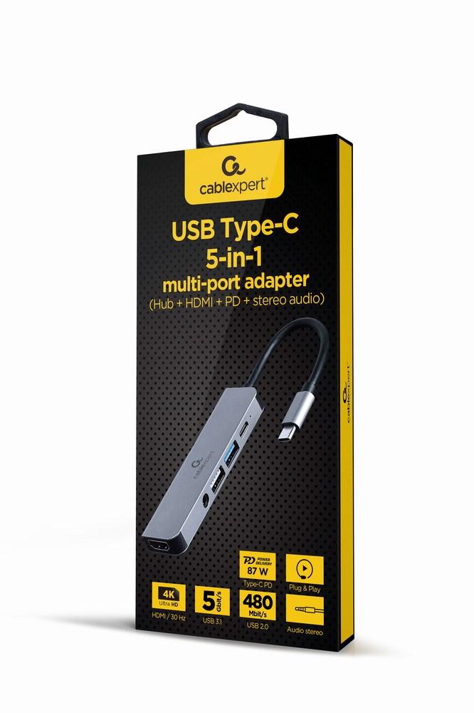 USB-C multiport adapter 5-i-1 - Gembird, sølv billede