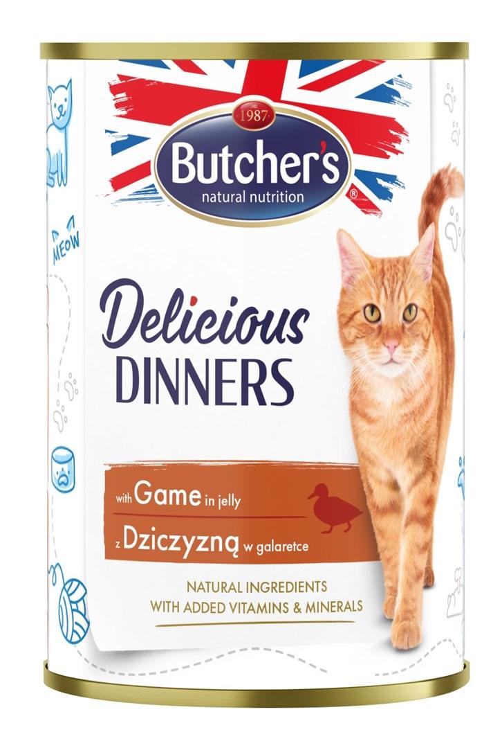 Vådfoder til kat – Butcher’s Delicious Dinners med vildt i gelé, 400 g