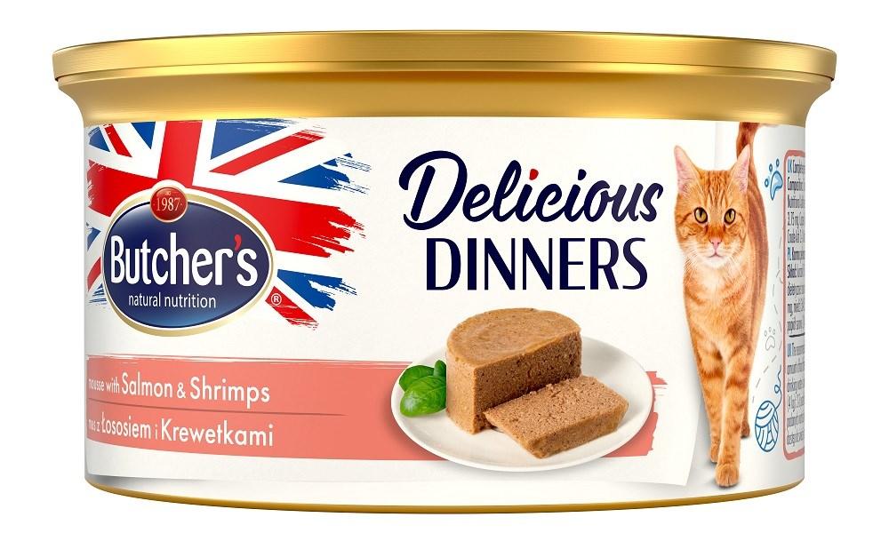 Vådfoder til kat – Butcher's Delicious Dinners med laks og rejer, 85 g