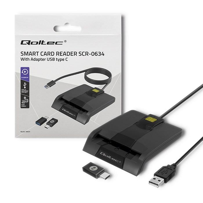 Smart kortlæser USB-C - Qoltec SCR-0634 (sort) billede