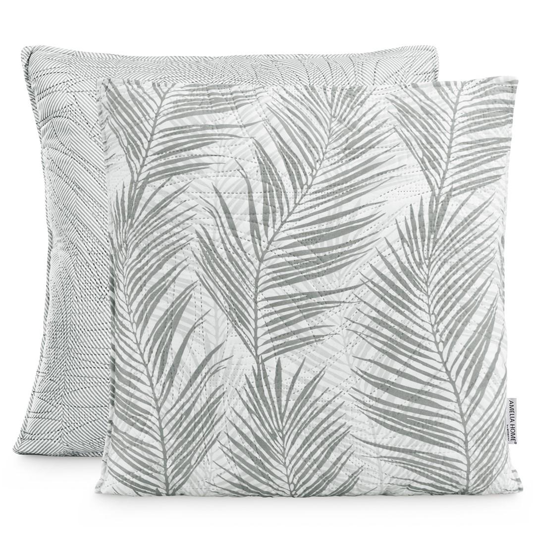 Pudebetræk 45x45 grå - AmeliaHome Tropical Bonaire, moderne løvprint