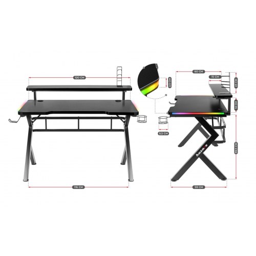 Gaming bord Huzaro Hero 5.0 RGB med LED og USB-hub