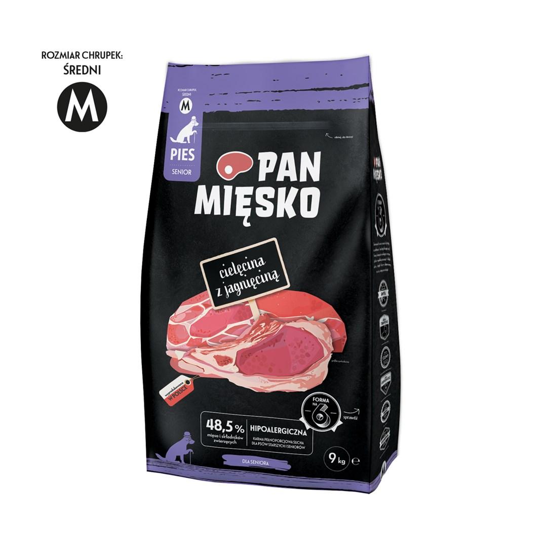 Hundefoder tørfoder – PAN MIĘSKO kalv med lam Senior, sprøde M, 9 kg